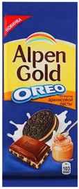 Шоколад «Alpen Gold Оreo молочный с начинкой со вкусом арахисовой пасты и кусочками печенья» 95 гр.
