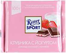 Шоколад «Ritter Sport молочный с начинкой клубника с йогуртом» 100 гр.