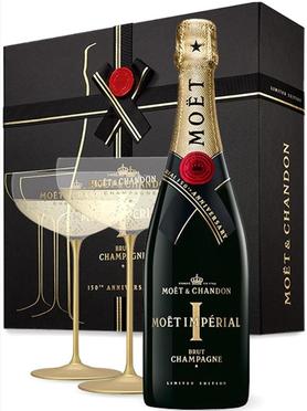 Шампанское белое брют «Moet & Chandon Brut Imperial Edition 150th Anniversary» в подарочной упаковке с 2-мя бокалами