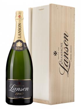 Шампанское белое брют «Lanson Black Label Brut, 1.5 л» в деревянной подарочной упаковке