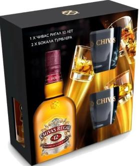 Виски шотландский «Chivas Regal 12 years old» в подарочной упаковке с 2-я бокалами