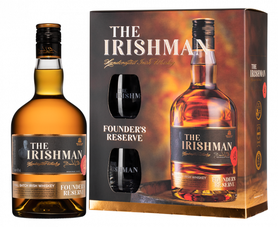 Виски ирландский «The Irishman Founder's Reserve» в подарочной упаковке + 2 стакана