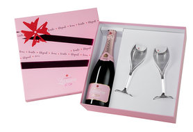 Шампанское розовое сухое «Lanson Rose Label Brut Rose» в подарочной упаковке с двумя бокалами