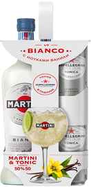 Вермут «Martini Bianco + 2 банки San Pellegrino» в подарочной упаковке