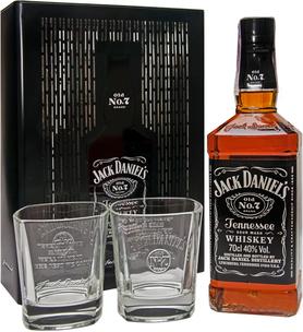 Виски американский «Jack Daniels №7 Tennessee» в подарочной упаковке из металлической сетки, с 2 стаканами