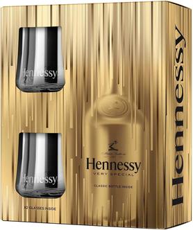 Коньяк французский «Hennessy VS» в подарочной упаковке с 2 бокалами, Новогодний дизайн 2020