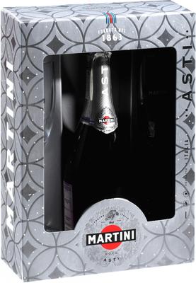 Вино игристое белое сладкое «Martini Asti» в подарочной упаковке с 2-мя бокалами