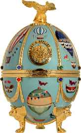 Водка «Императорская Коллекция в футляре в форме яйца Фаберже голубого цвета с воздушными шарами» в бархатной коробке