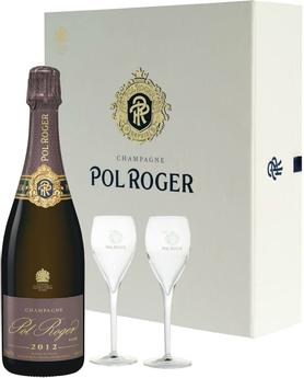 Шампанское розовое брют «Pol Roger Brut Rose» 2012 г., в подарочной упаковке с 2-мя бокалами