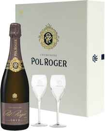 Шампанское розовое брют «Pol Roger Brut Rose» 2012 г., в подарочной упаковке с 2-мя бокалами