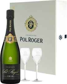 Шампанское белое брют «Pol Roger Brut Vintage» 2013 г.. в подарочной упаковке с 2-мя бокалами