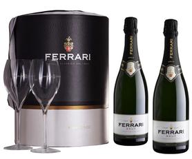 Вино игристое белое брют «Ferrari Brut Trento» набор из двух бутылок с двумя бокалами