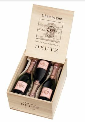Шампанское розовое брют «Deutz Brut Rose» в деревянной подарочной упаковке, набор из 6 бутылок