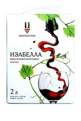 Вино столовое красное полусладкое «Изабелла, 2 л» Bag-in-Box