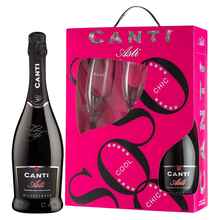 Вино игристое белое сладкое «Canti Asti» 2019 г. в подарочной упаковке с двумя бокалами