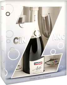 Вино игристое белое сладкое «Cinzano Asti» в подарочной упаковке с двумя бокалами