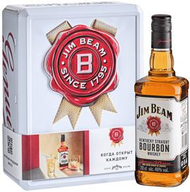 Виски американский «Jim Beam, 0.7 л» в металлической подарочной упаковке + 2 стакана
