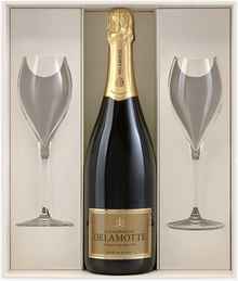 Шампанское белое брют «Delamotte Brut Blanc de Blancs» в подарочной упаковке с 2-мя бокалами