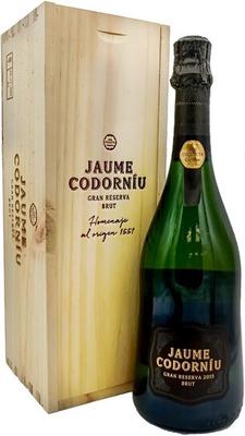 Вино игристое белое брют «Cava Jaume de Codorniu Gran Reserva» 2014 г., в деревянной коробке