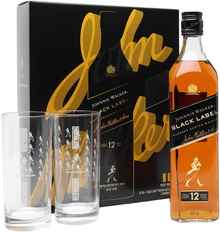 Виски шотландский «Johnnie Walker Black Label» в подарочной упаковке с 2-мя стаканами