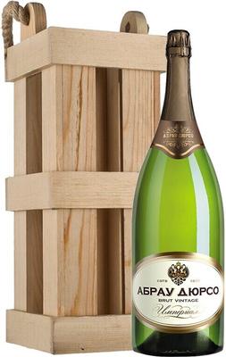 Вино игристое белое брют «Абрау-Дюрсо Империал Брют Винтаж, 9 л» в деревянной коробке