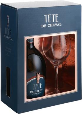 Вино игристое белое брют «Tete de Cheval Brut» в подарочной упаковке с бокалом