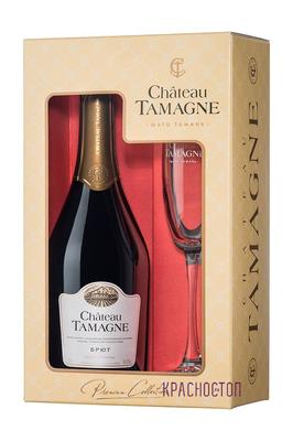 Вино игристое белое полусладкое «Chateau Tamagne» в подарочной коробке с бокалом