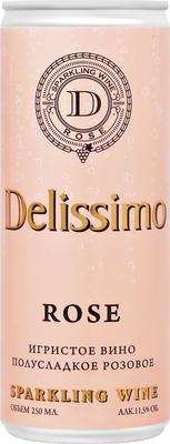 Вино игристое розовое полусладкое «Delissimo Rose» 2021 г., в жестяной банке