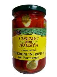 Консервированные перчики с начинкой из рикотты в оливковом масле «Contado degli Acquaviva Peperoncini Ripieni con Formaggio» 270 гр.