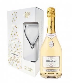 Вино игристое белое брют «Schlumberger Sparkling Brut Klassik» в подарочной упаковке с бокалом
