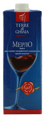 Вино красаное полусухое «Cielo e Terra Terre di Ghiaia Merlot (Tetra Pak)»