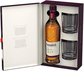 Виски шотландский «Glenfiddich 15 Years Old» в подарочной упаковке с 2-мя стаканами