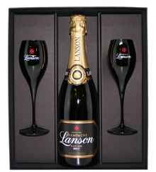 Шампанское белое брют «Lanson Black Label» + 2 бокала в подарочной упаковке