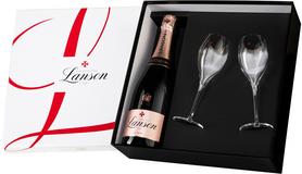 Шампанское розовое брют «Lanson Le Rose Brut» 2018 г., в подарочной упаковке с 2-мя бокалами