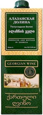 Вино белое полусладкое «Дом Грузинского Вина Алазанская Долина» тетра пак