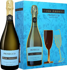 Вино игристое белое брют «Nino Ardevi Prosecco» 2020 г. в подарчном наборе с двумя бокалами