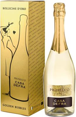 Вино игристое белое брют «Casa Defra Prosecco Spumante Oro» в подарочной упаковке