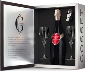Шампанское белое брют «Gosset Grande Reserve Coffret with 2 Glasses and Stopper» подарочный набор