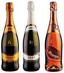 Вино игристое белое сладкое «Tosti Asti + Pink Moskato + Prosecco» подарочный набор на три бутылки