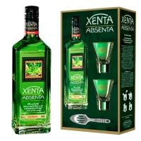 Абсент «Xenta» в подарочной упаковке с 2 стаканами и ложкой