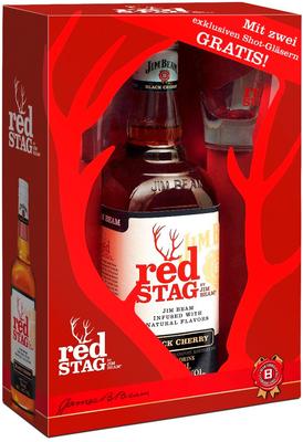 Виски американский «Jim Beam Red Stag Black Cherry» в подарочной упаковке+2 стакана