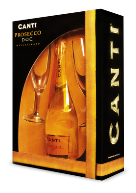 Игристое вино «Canti Prosecco» в подарочной упаковке с двумя бокалами