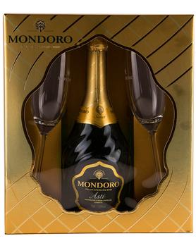 Вино игристое белое сладкое «Mondoro Asti» в подарочной упаковке с 2-мя бокалами