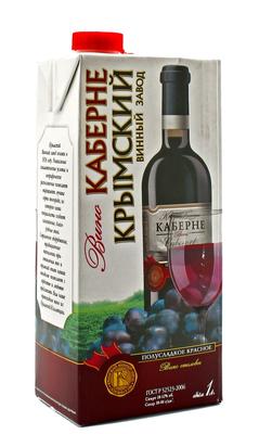 Вино столовое красное полусладкое «Крымский винный завод Каберне, 3 л»