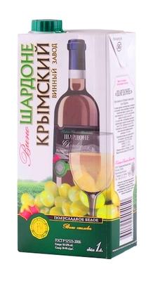 Вино столовое белое полусладкое «Крымский винный завод Шардоне (Тетра Пак), 1 л»