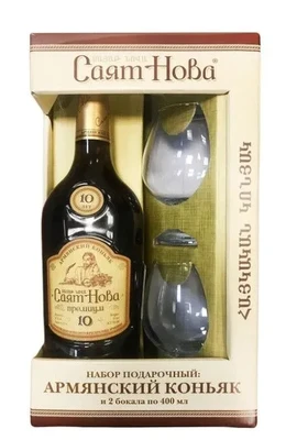 Коньяк армянский Саят Нова Премиум Десятилетний, 0.5 л п/у + 2 бокала