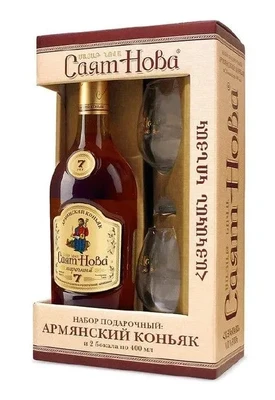 Коньяк армянский Саят Нова 7 лет, 0.5 л п/у + 2 бокала