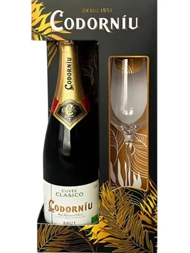 Вино игристое белое брют Codorniu Clasico Brut Cava, 0.75 л п/у, с бокалом