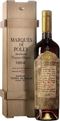 Херес Bodegas Toro Albala Marques de Poley Amontillado Seleccion, 0.75 л 1954, в деревянной подарочной упаковке