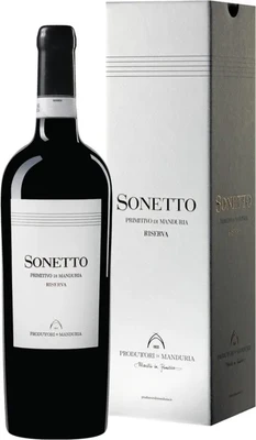 Вино красное сухое Produttori di Manduria Sonetto Riserva Primitivo di Manduria DOP, 0.75 л 2019 в подарочной упаковке